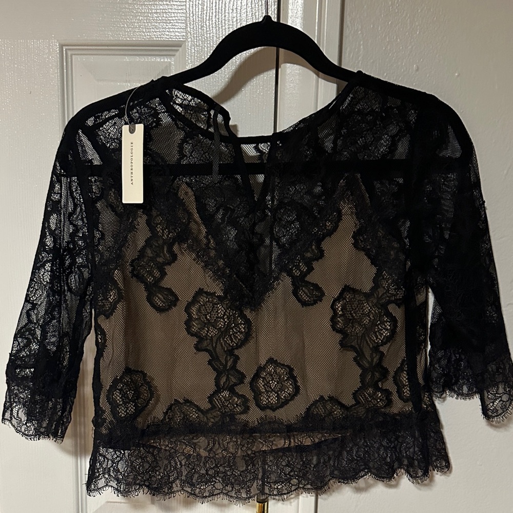 Anthropologie Black Lace Cropped Top • XS • NWT - Picture 11 of 14